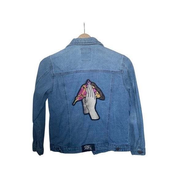 FOREVER 21 x LAZER KITTEN Got Me Pizza Classic Jean Jacket Girls Size 11/12. - Picture 6 of 16